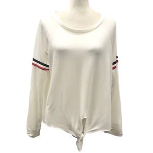 Pink Rose Women’s Size L Long‎ Sleeve Knit Varsity Top Tie Front Pullover Blouse